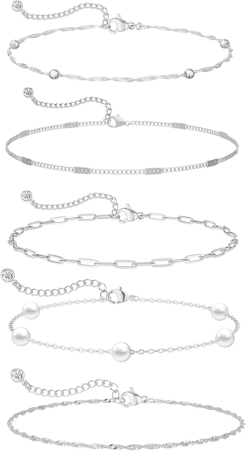 MBW Gold Bracelets for Women Trendy, Dainty 14K Gold Plated Bracelet Stack Beaded Chain Bracelet Set Thin Small Cute Paperclip Bracelets Fashion Waterproof Jewelry Gift Gold Accessories for Women - Image 1